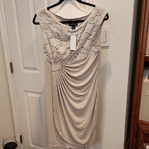 NWT Elegant Lace Overlay Dress in Cream 8